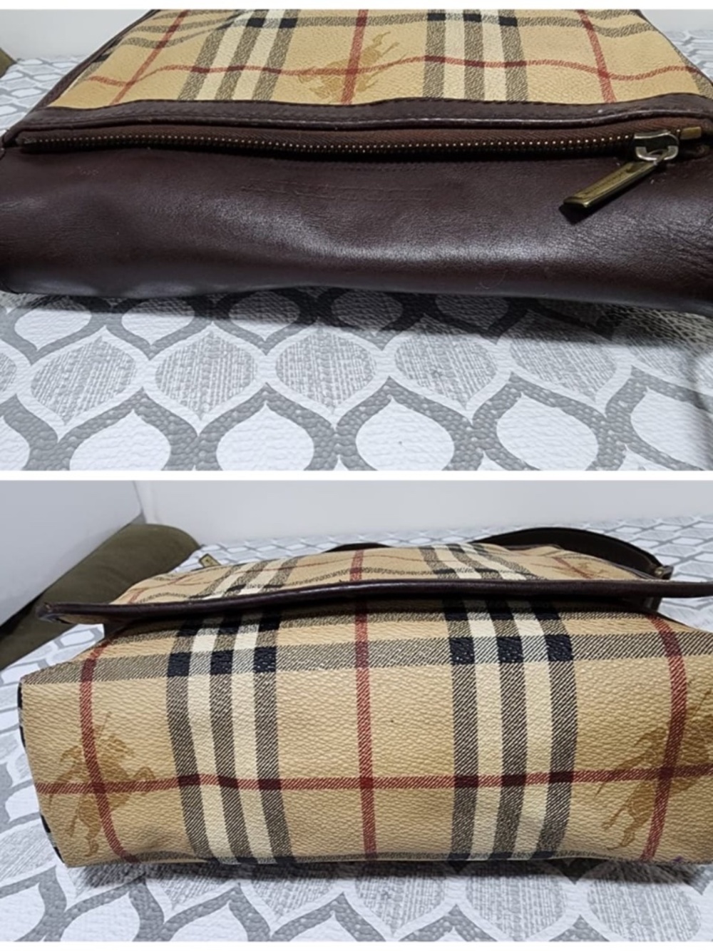 Authentic Burberry Vintage Haymarket Check Flap Messenger Bag Brown/ Beige - Picture 14 of 15